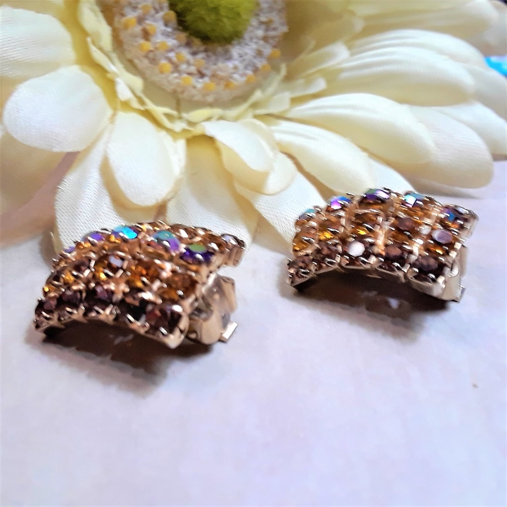 Weiss Aurora Borealis Rectangle Rhinestone Ear - image 3